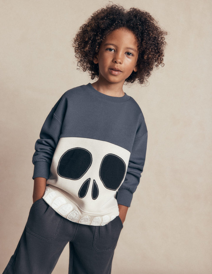 Halloween Glow Sweatshirt-College Navy Skull