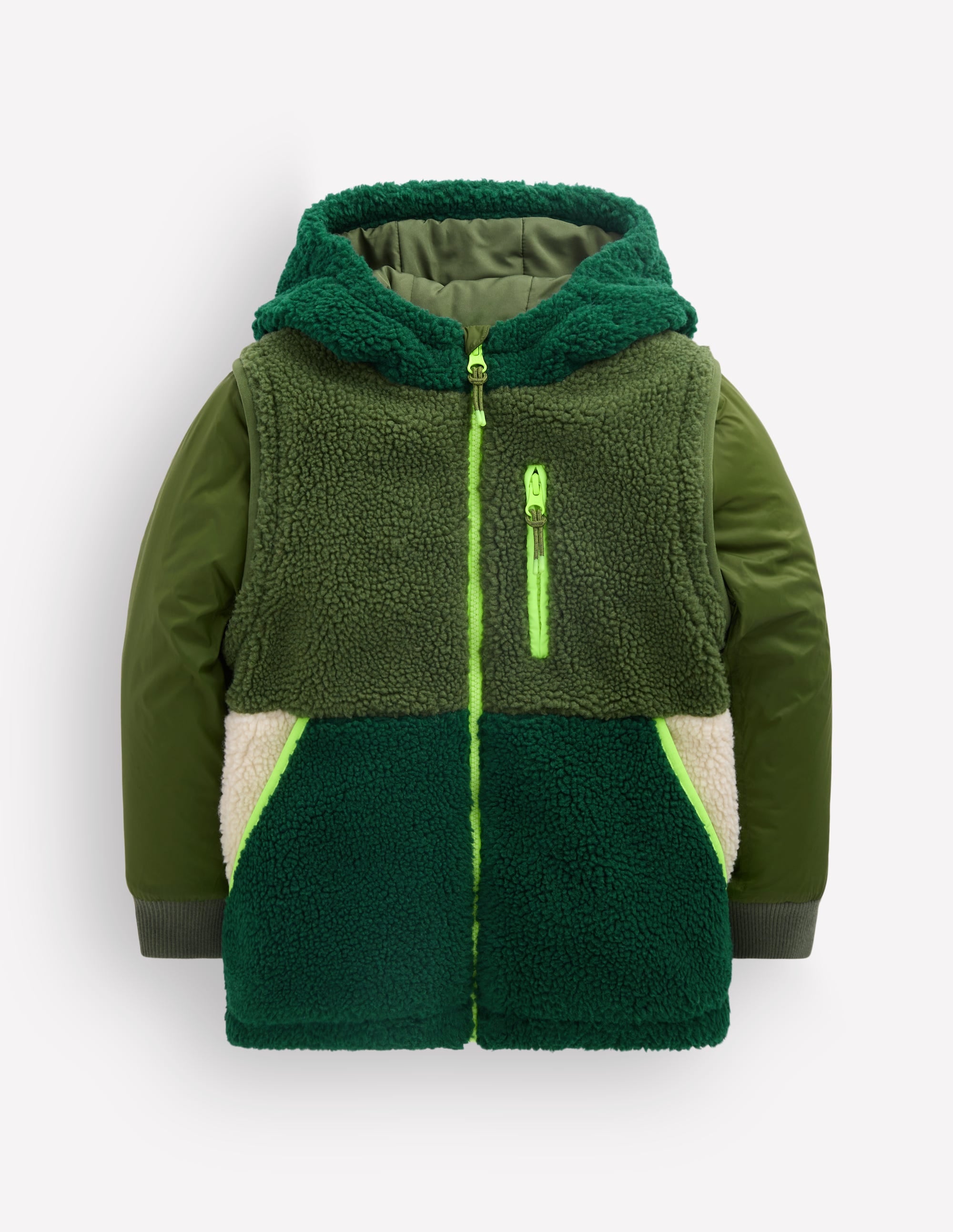 2-in-1 Borg Mix Panel Jacket-Khaki - Image 5