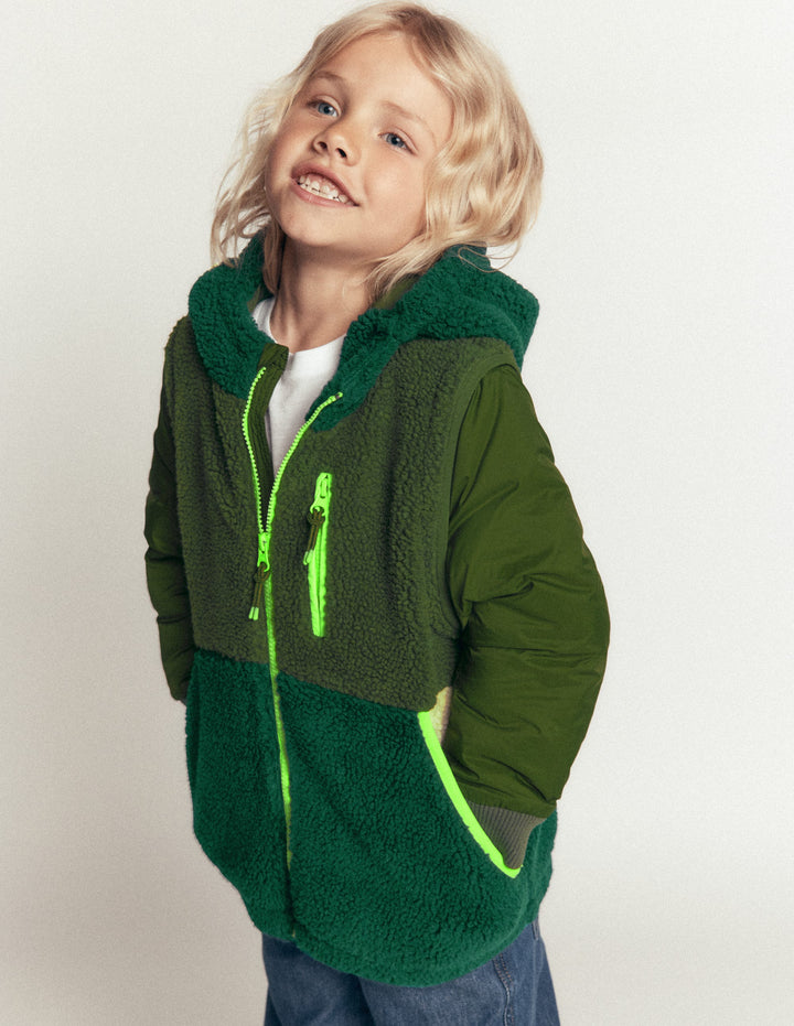 2-in-1 Borg Mix Panel Jacket-Khaki