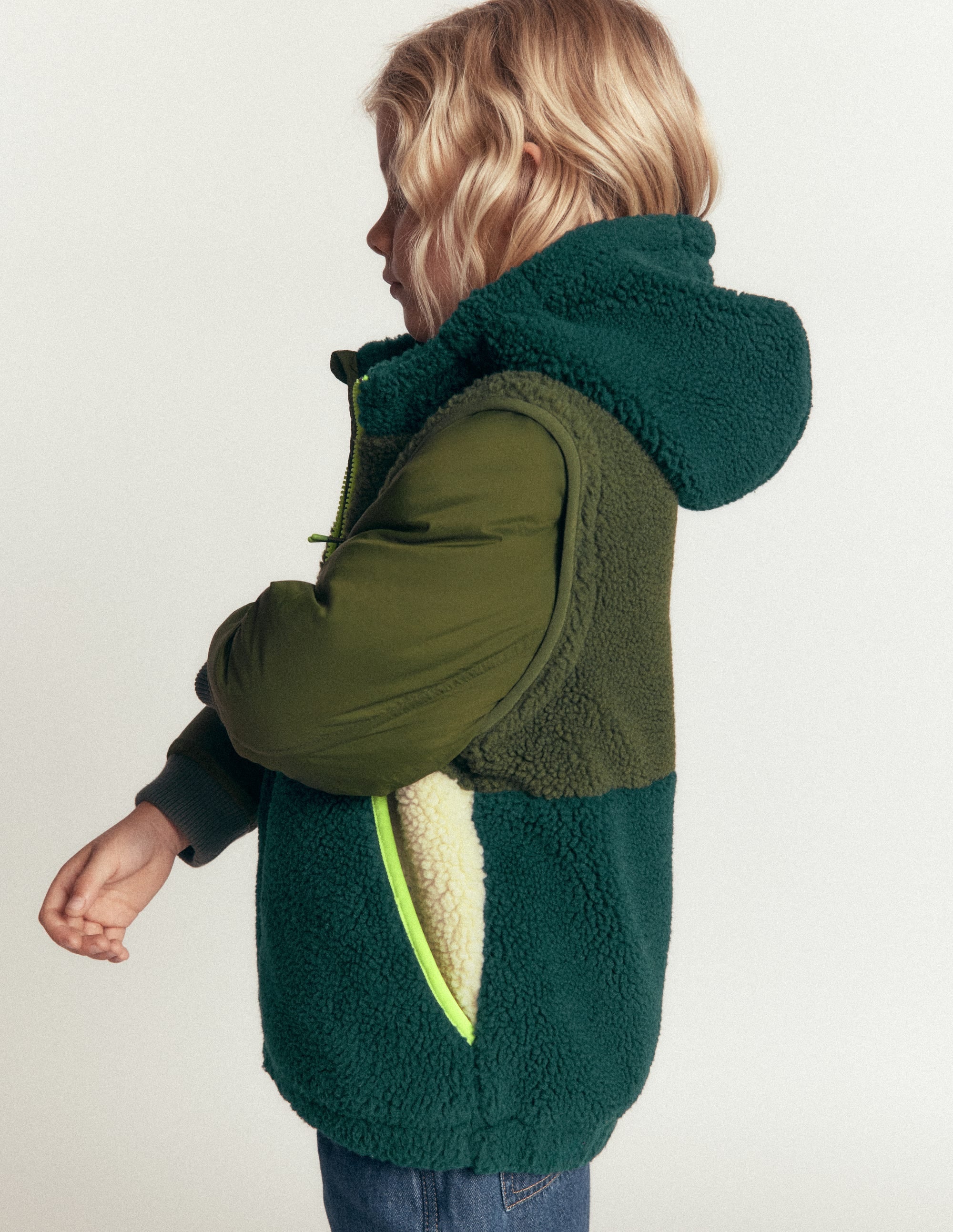 2-in-1 Borg Mix Panel Jacket-Khaki - Image 2