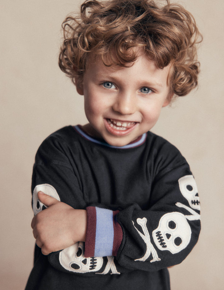 Relaxed Appliqué T-shirt-Shadow Grey Skulls
