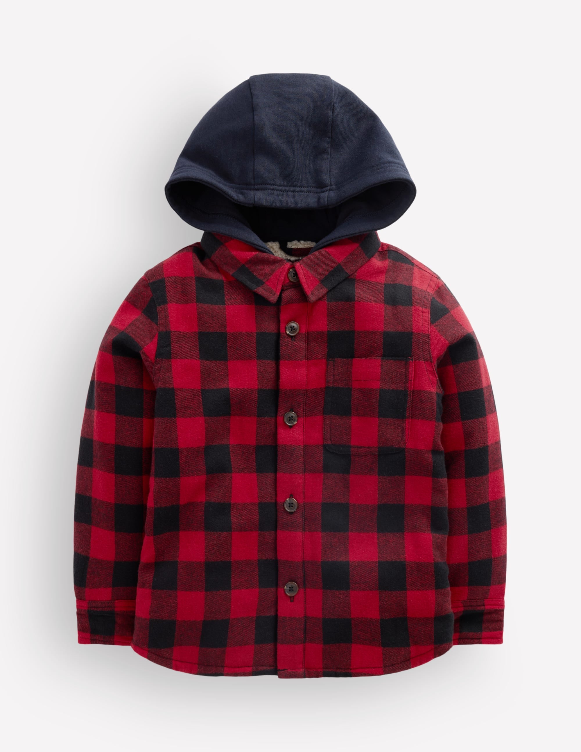Borg Lined Hooded Shirt-Red/Blue Gingham - Image 2