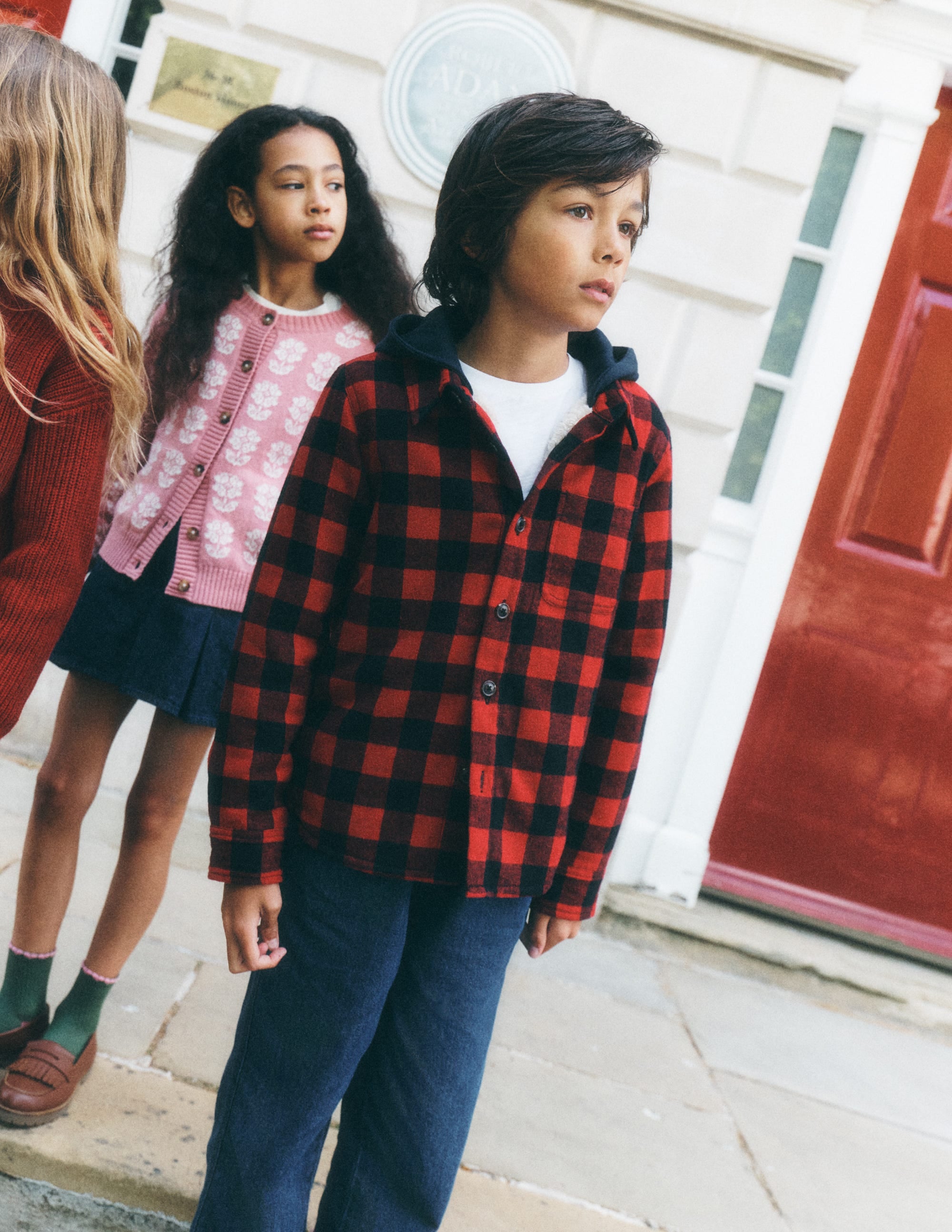 Borg Lined Hooded Shirt-Red/Blue Gingham - Image 1