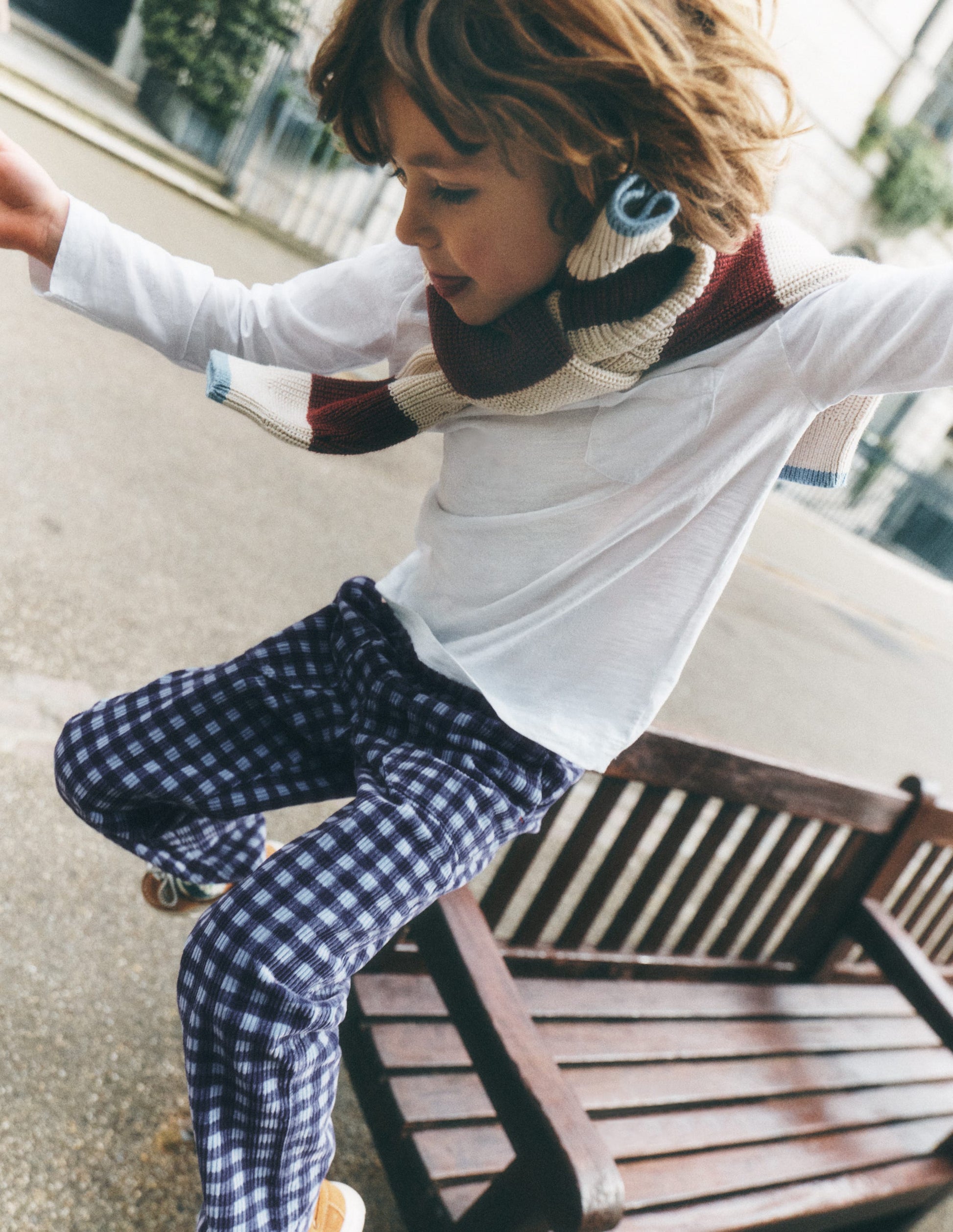 Pull-on Cord Trousers-Faded Denim Gingham-1