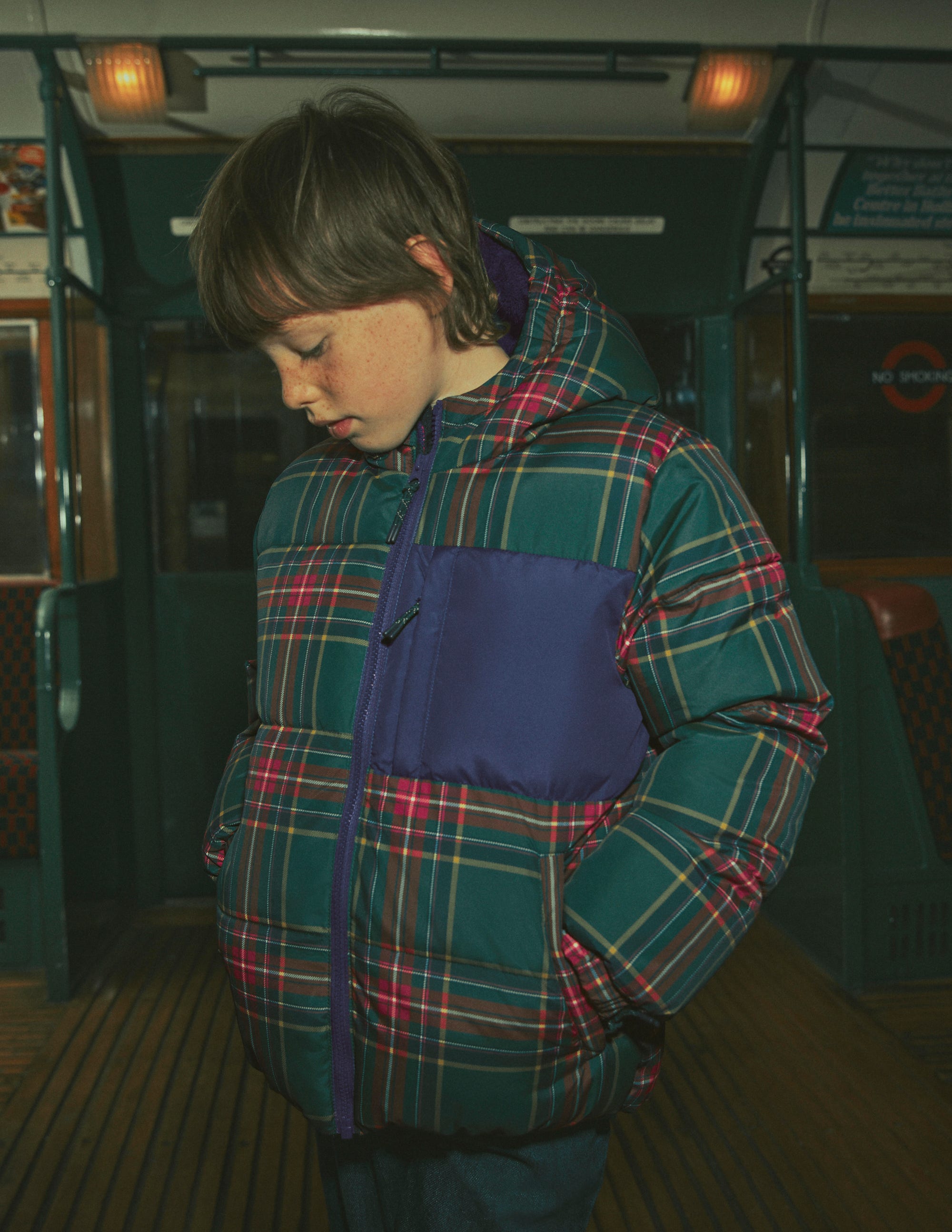 Fun Padded Coat-Green Check - Image 1
