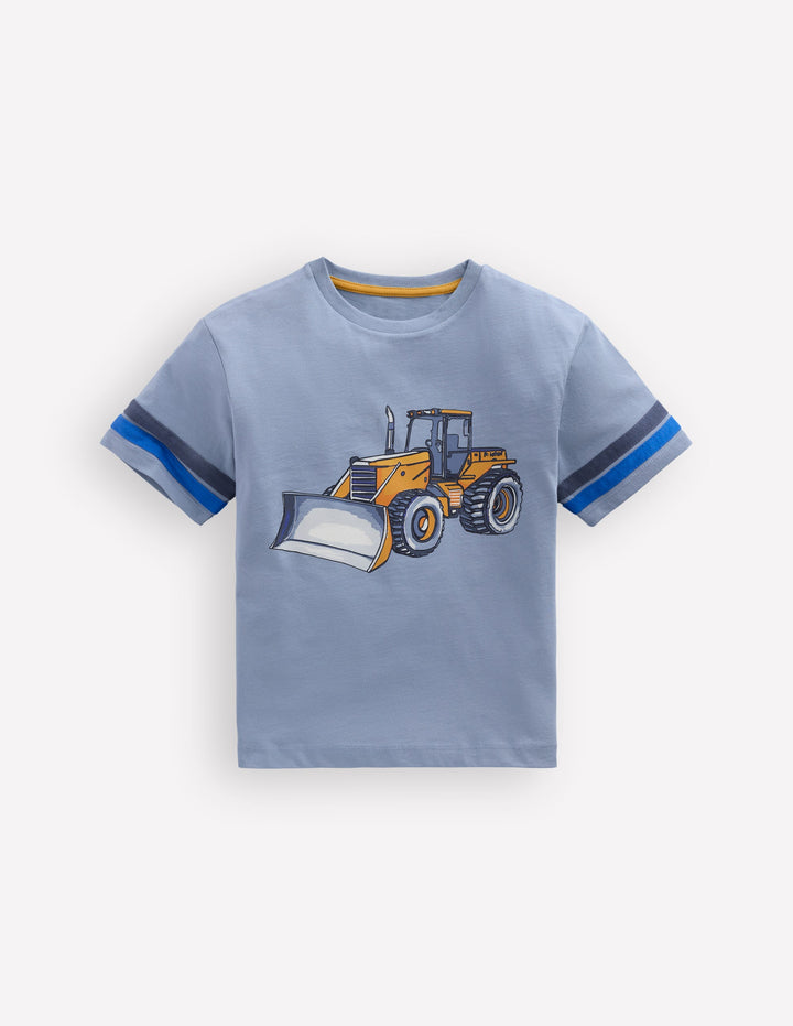 Colour Block Printed T-shirt-French Blue Tractor