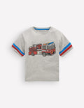Colour Block Graphic T-shirt-Grey Marl Firetruck