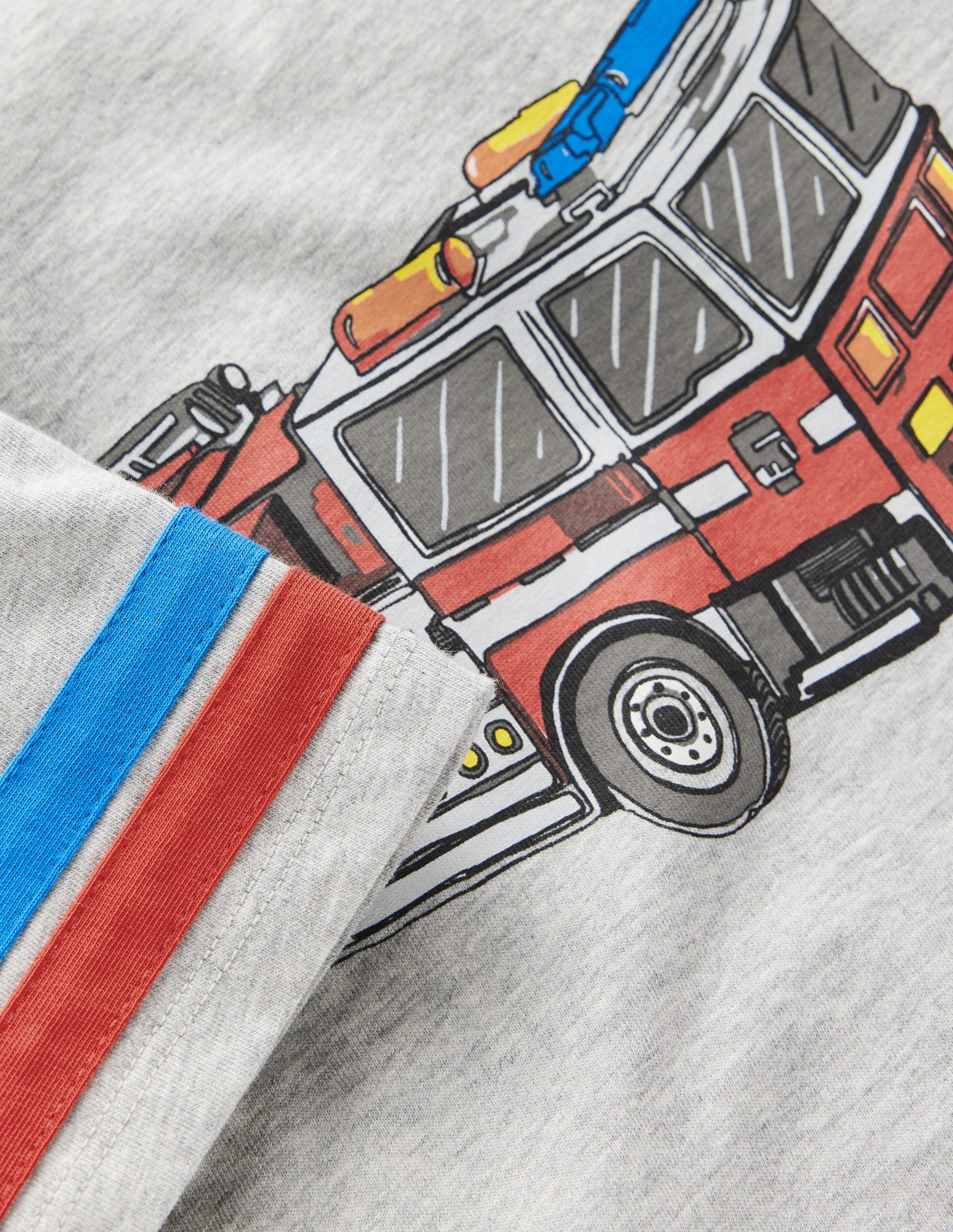 Colour Block Graphic T-shirt-Grey Marl Firetruck-3