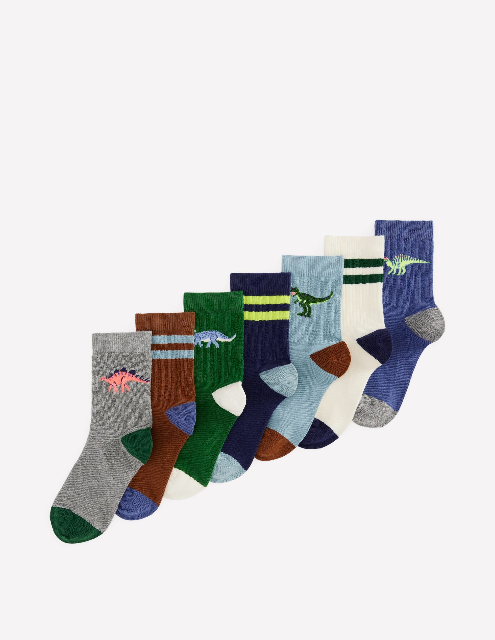 7 Pack Ribbed Socks (Boys)-Dinos - Image 1