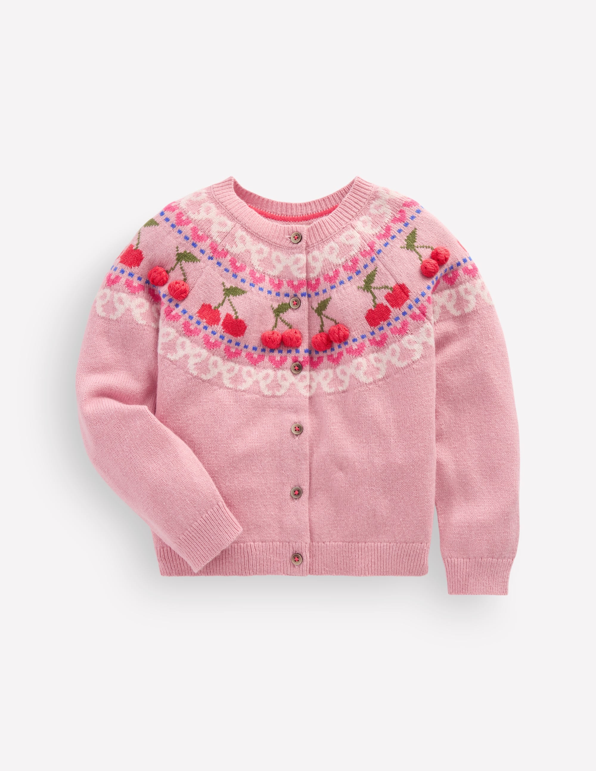 Edie Fair Isle Cardigan-Vintage Pink Marl Cherries - Image 2