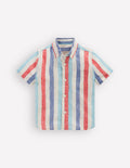 Cotton Linen Shirt-Blue and Red Stripe