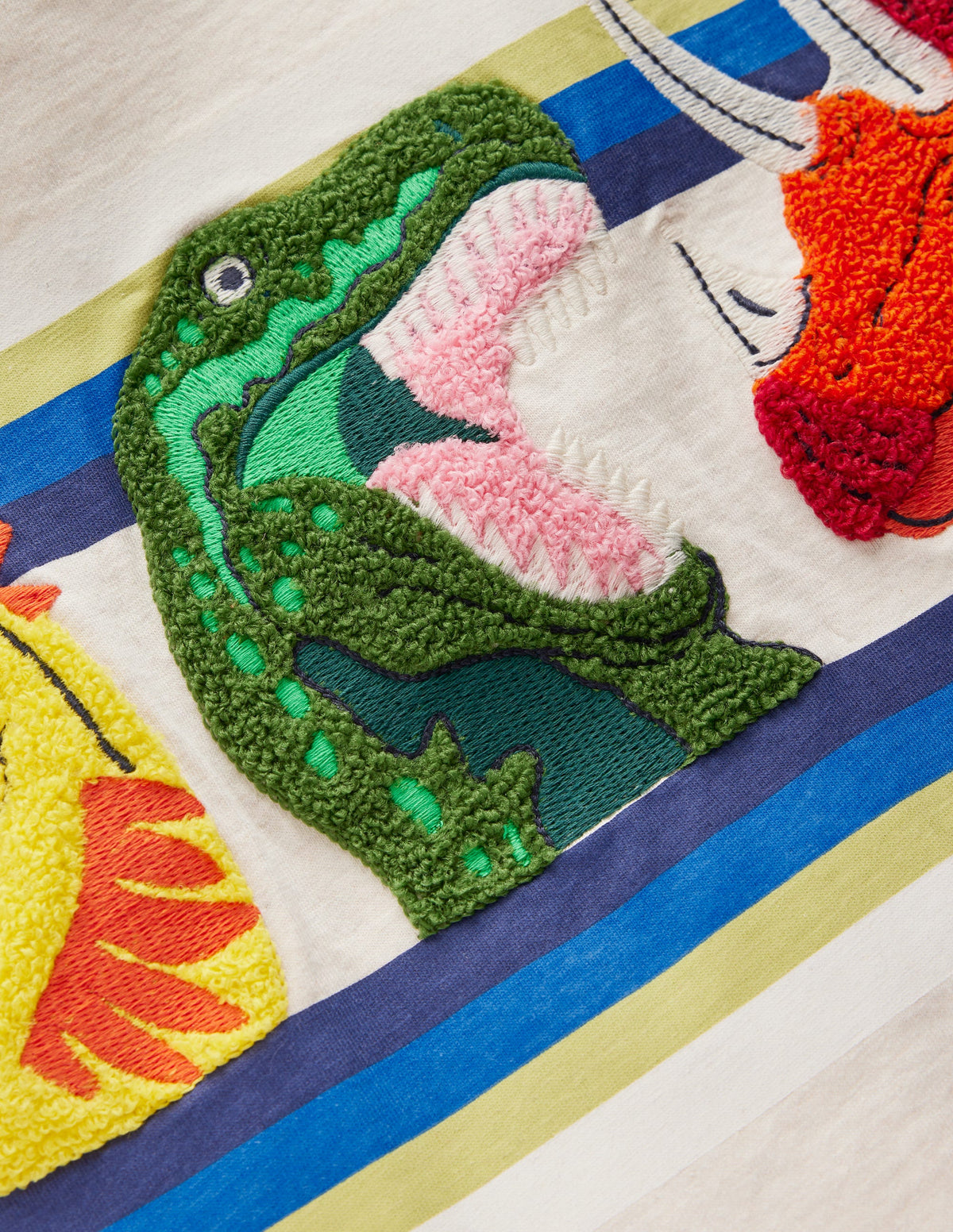 Short Sleeve Appliqué T-shirt-Oatmeal Marl Dino Stripe - Image 3