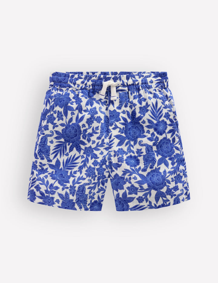 Cotton Linen Shorts-Jungle Woodblock