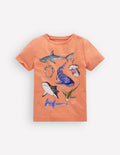 Vintage Wash Graphic T-shirt-ORANGE SHARKS