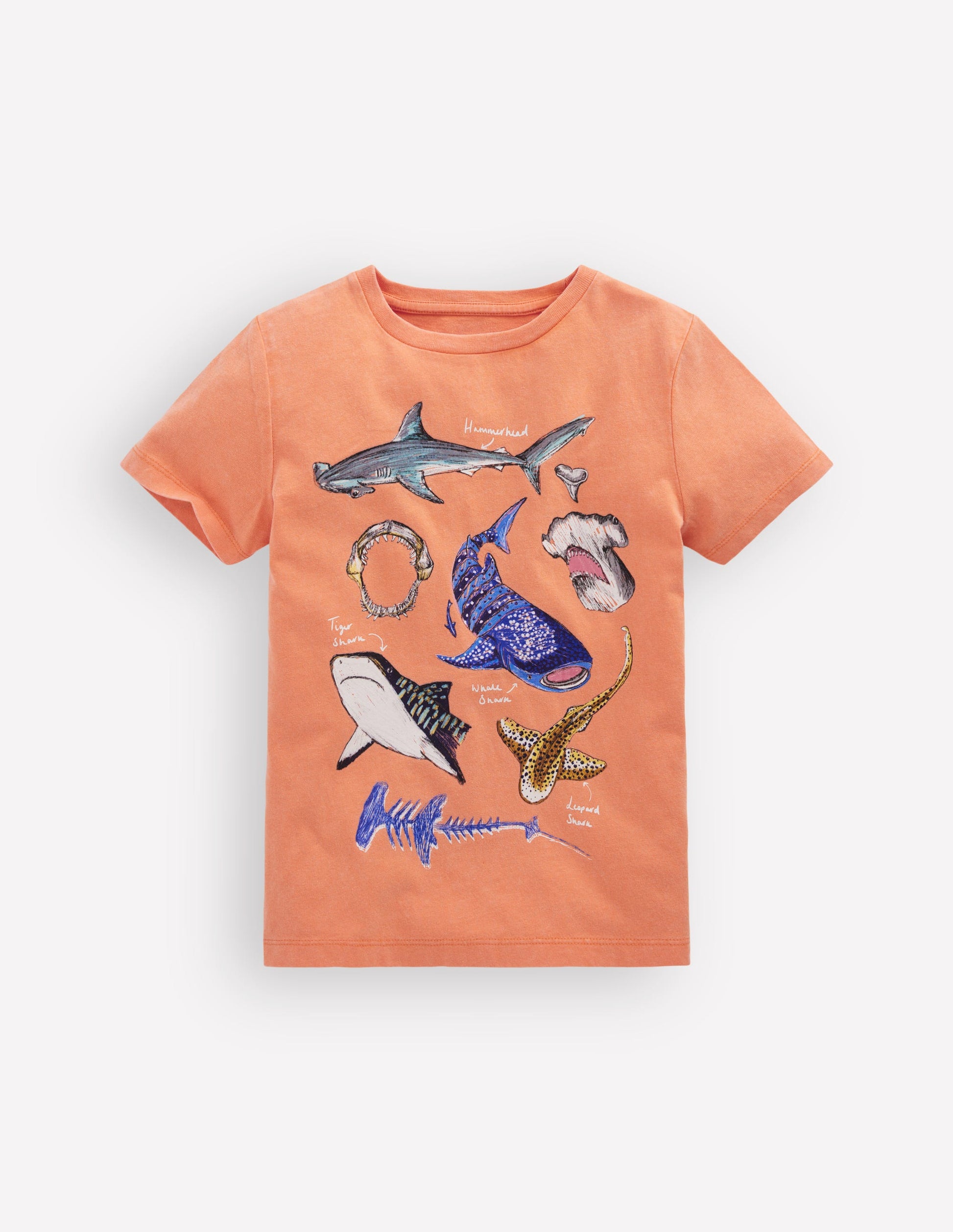 Vintage Wash Graphic T-shirt-ORANGE SHARKS-1