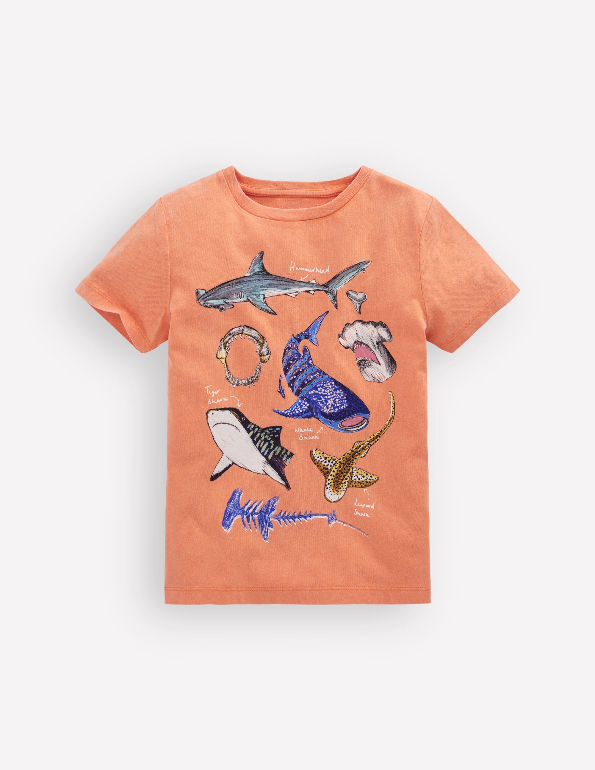 Vintage Wash Graphic T-shirt-ORANGE SHARKS - Image 1