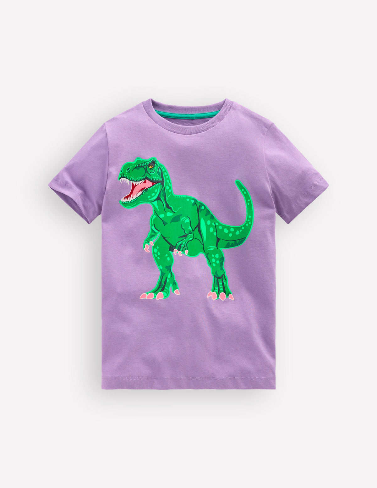 Front and Back Glow T-shirt-Aster Purple, Dino Skeleton - Image 1