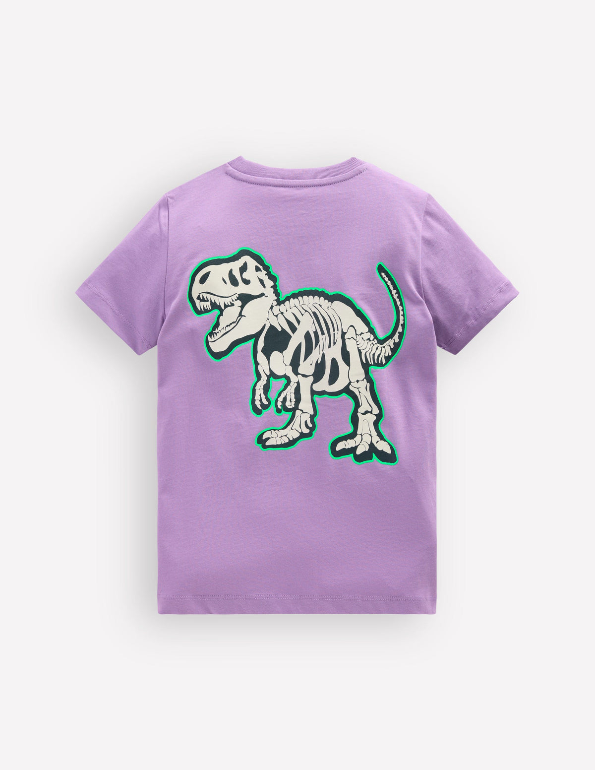Front and Back Glow T-shirt-Aster Purple, Dino Skeleton - Image 2