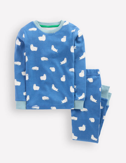 Snug Long John Pyjamas-Bluejay Sheep-1