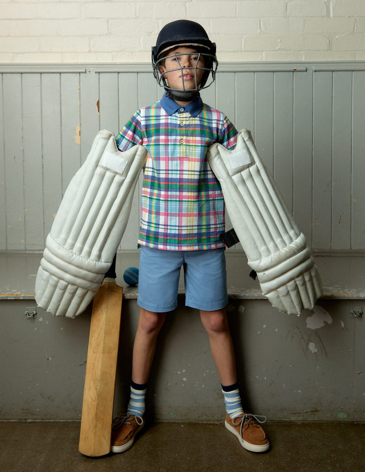 Piqué Polo Shirt-Ivory, Pink & Green Madras