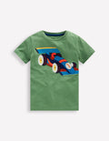Short Sleeve Appliqué T-shirt-Willow Green Race Car