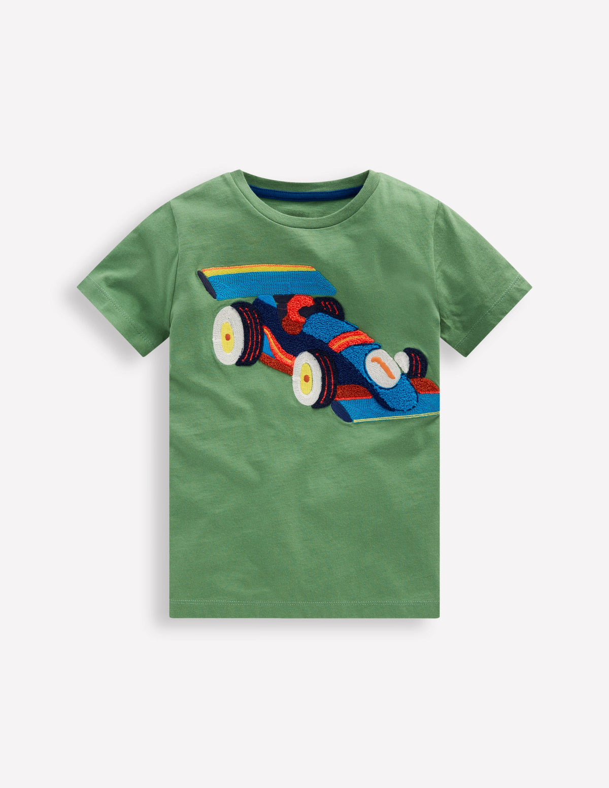 Short Sleeve Appliqué T-shirt-Willow Green Race Car - Image 1
