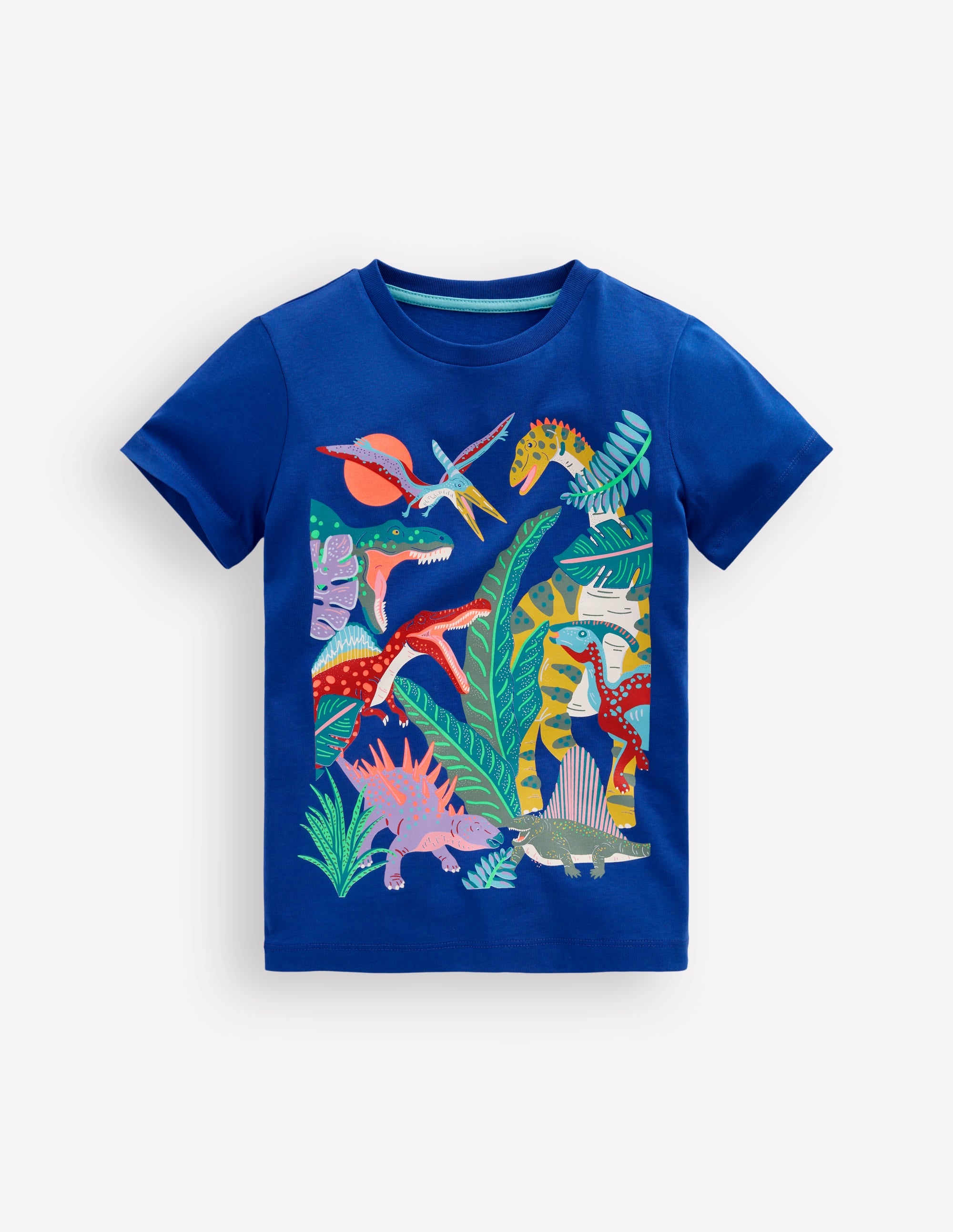 Short Sleeve Graphic T-shirt-Bright Blue Jurasic Era - Image 1