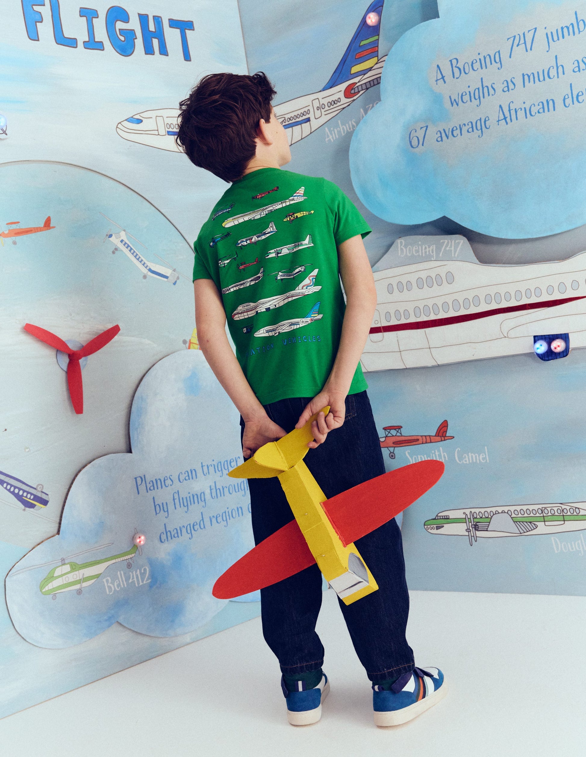 Front & Back Printed T-shirt-Bright Green Aviation Vehicles-1