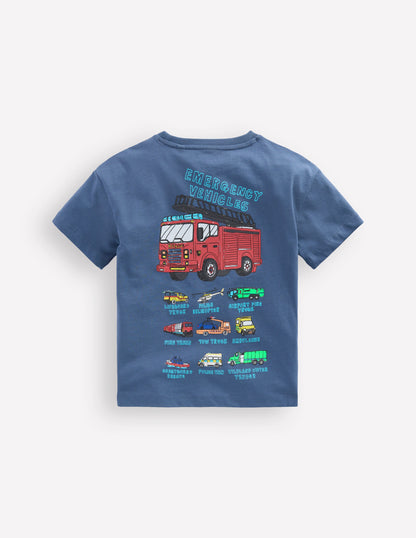 Front & Back Printed T-shirt-Vintage Indigo Truck-2