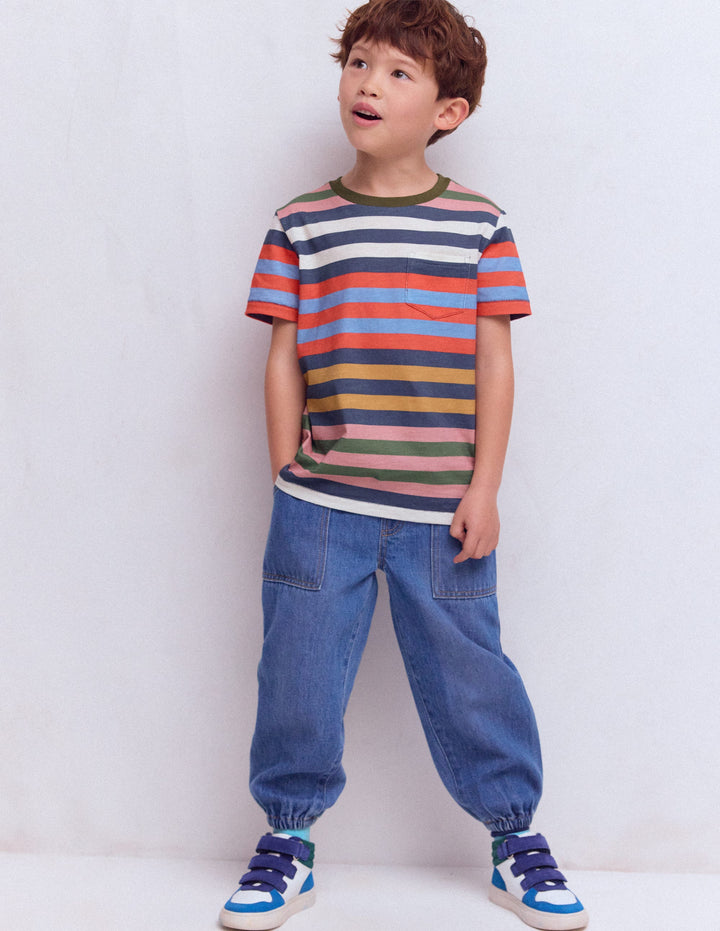 Everyday Short Sleeve T-Shirt-Navy, Red and Blue Multistripe