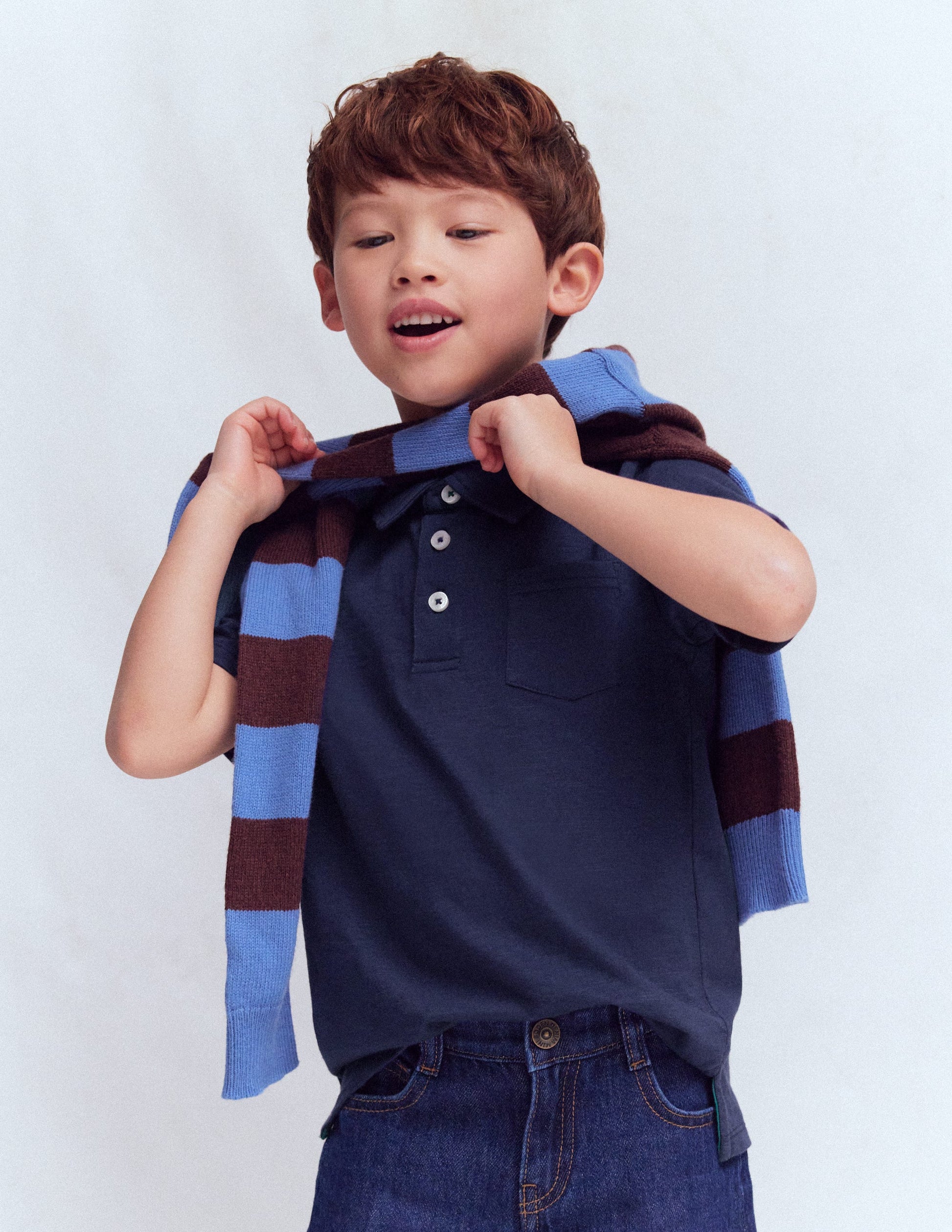 Slub Polo Shirt-Blue Marl-1