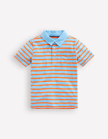 Slub Polo Shirt-Glacier Blue/ Firecracker Red-1