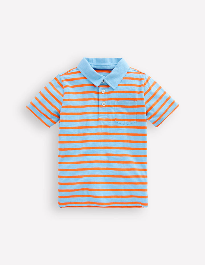 Slub Polo Shirt-Glacier Blue/ Firecracker Red
