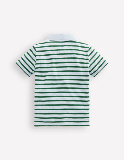 Slub Polo Shirt-Misty Blue/ Pine Green-5