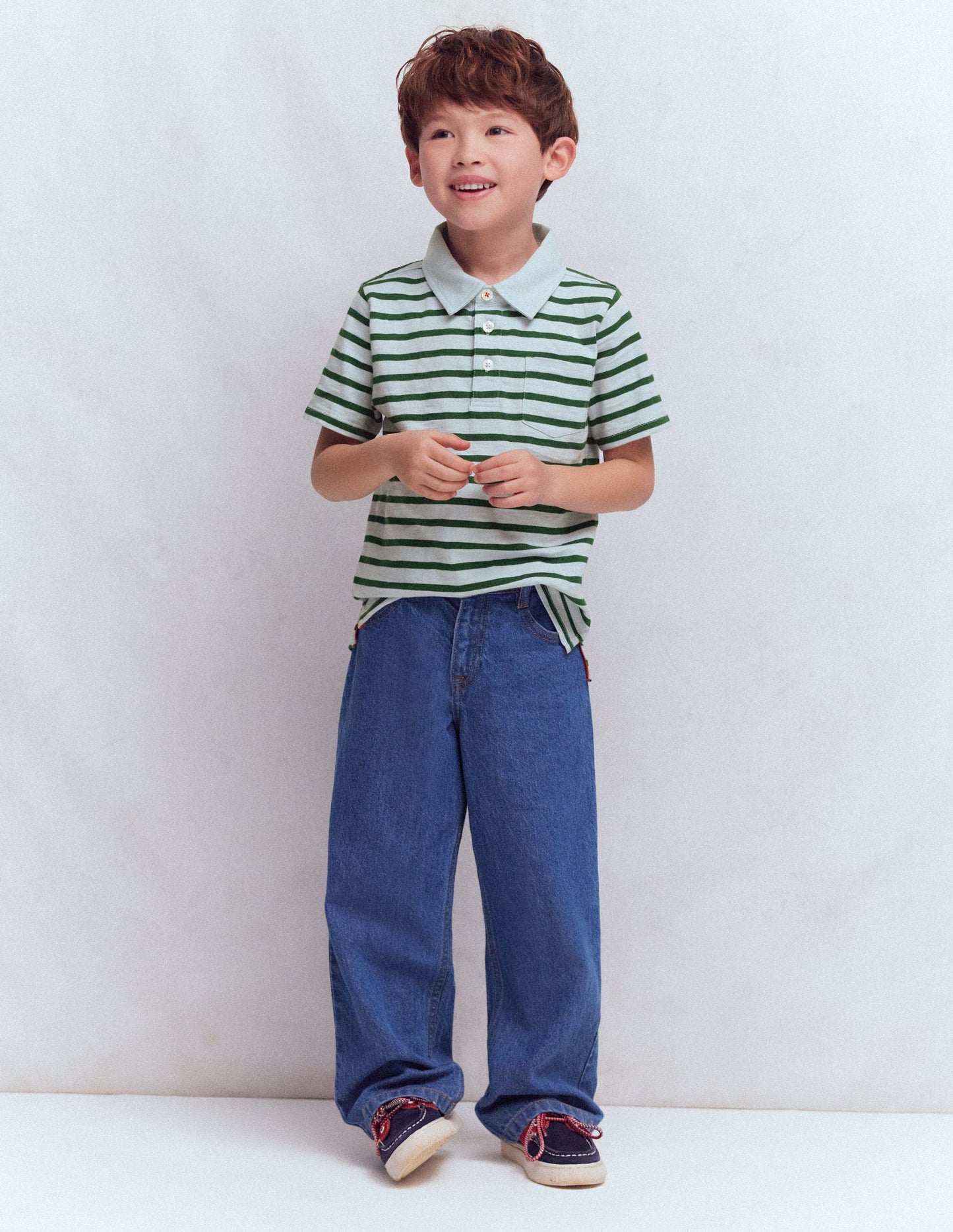 Slub Polo Shirt-Misty Blue/ Pine Green