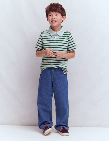 Slub Polo Shirt-Misty Blue/ Pine Green-1