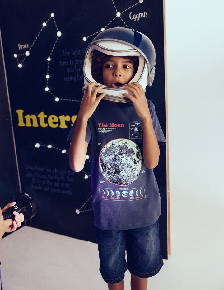 Glow-In-The-Dark T-shirt-Vintrage Indigo Marl Moon