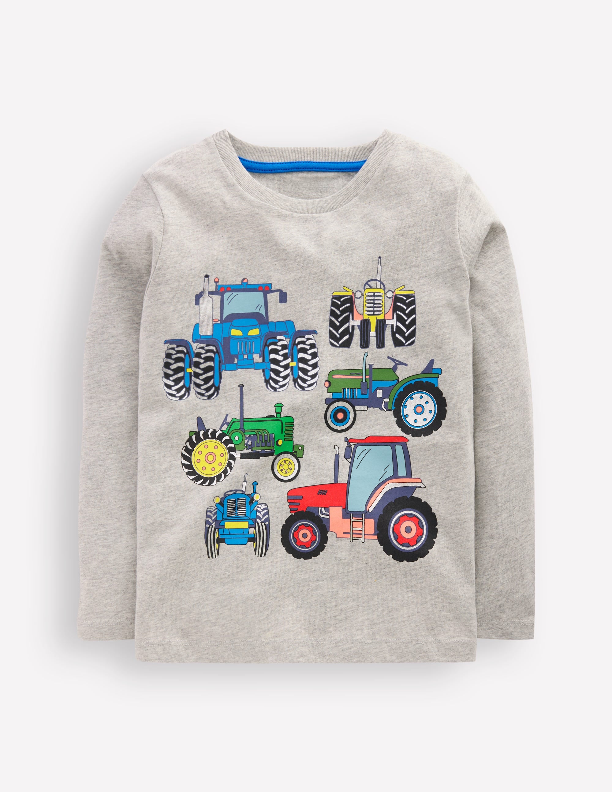 Long Sleeve Printed T-shirt-Grey Marl Tractor - Image 1