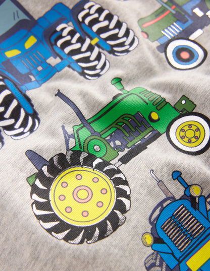 Long Sleeve Printed T-shirt-Grey Marl Tractor-3