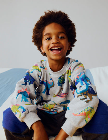 Everyday Printed Sweatshirt-Grey Dinos-1