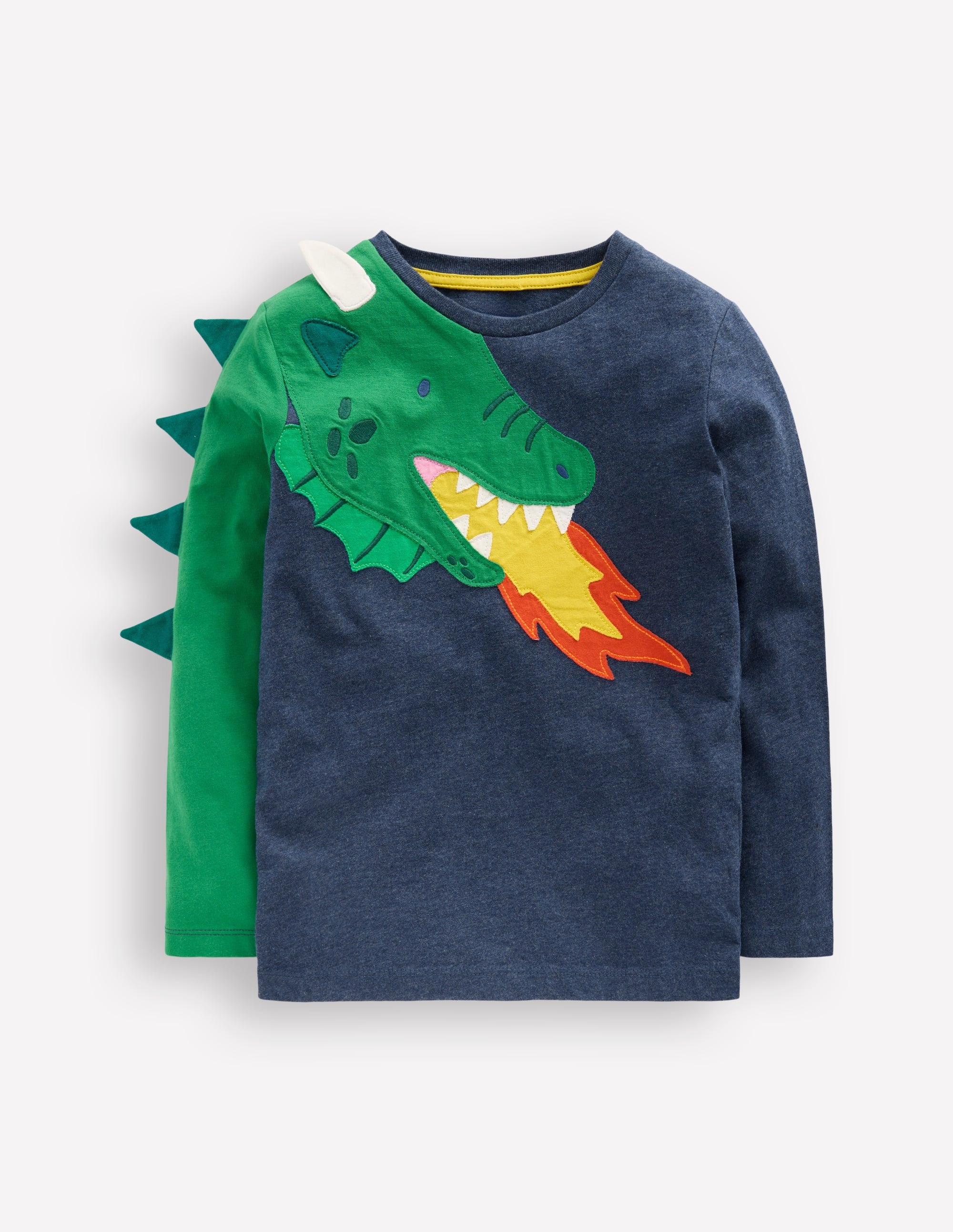 Fun Appliqué T-shirt-Blue Marl Dragon Fire - Image 1