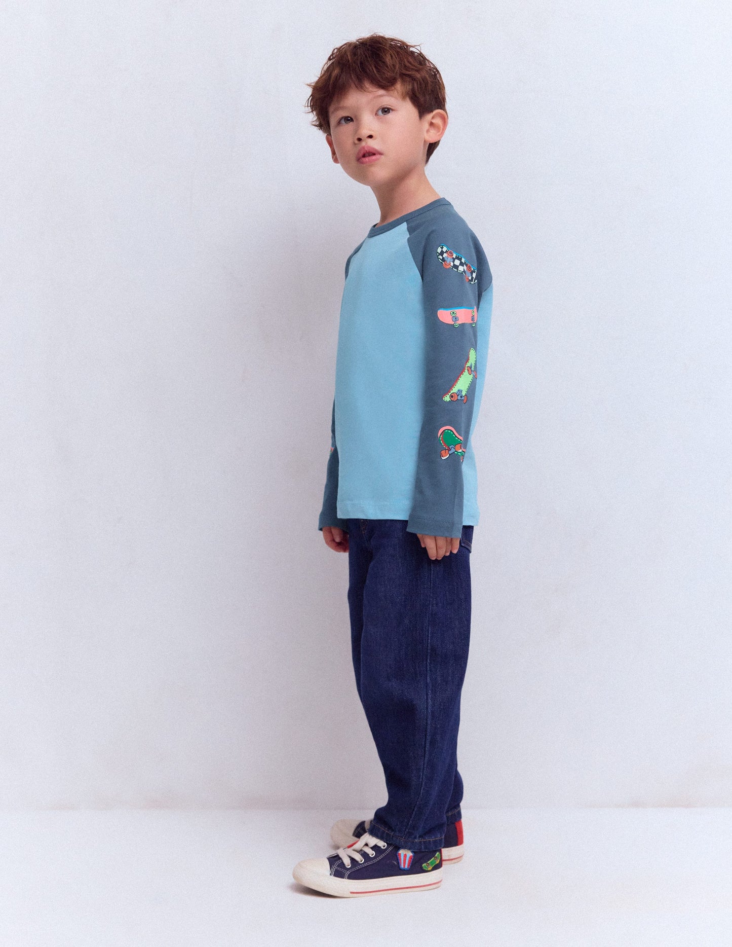 Printed Sleeve Raglan T-shirt-Blue Weekend Skateboards