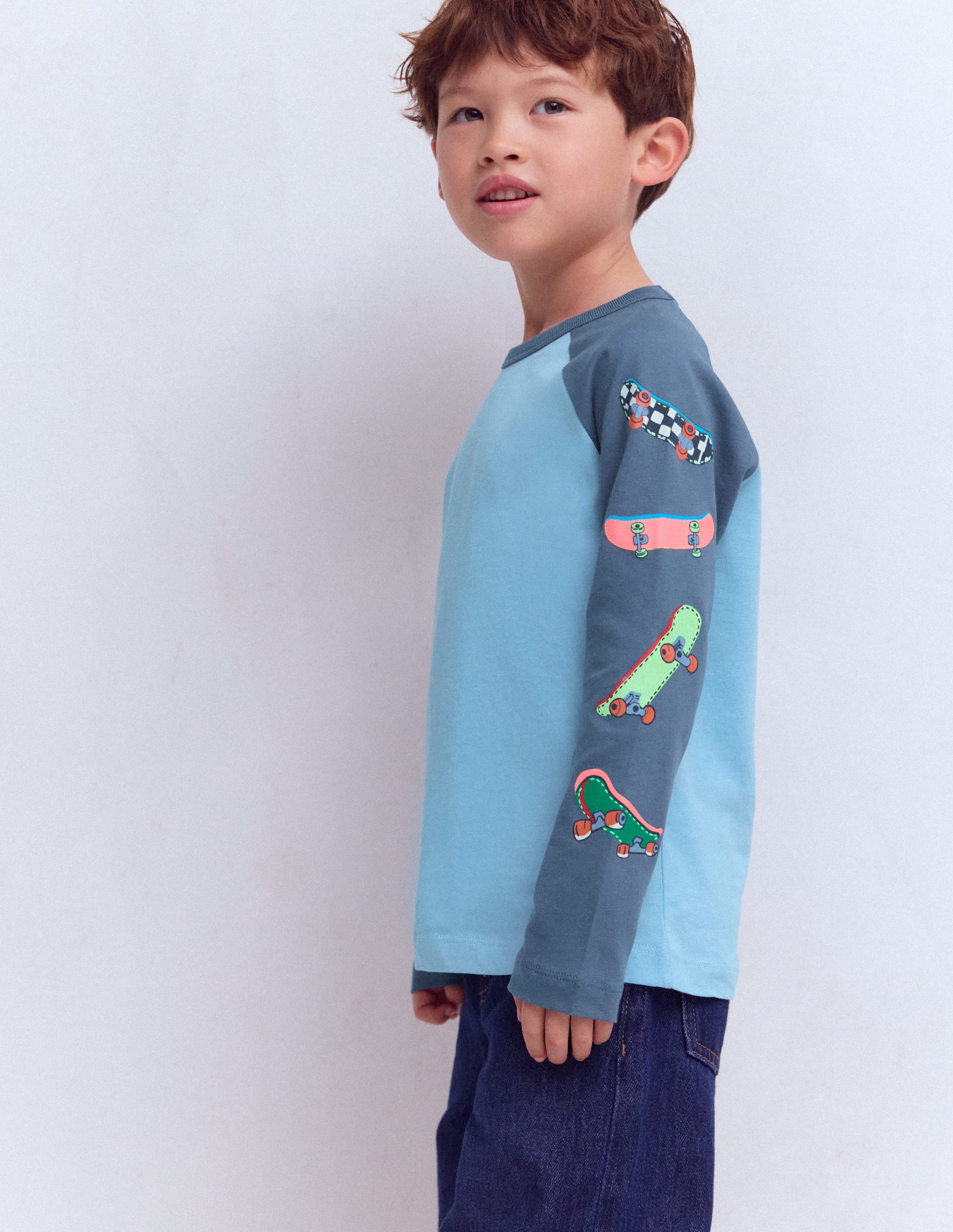 Printed Sleeve Raglan T-shirt-Blue Weekend Skateboards - Image 2