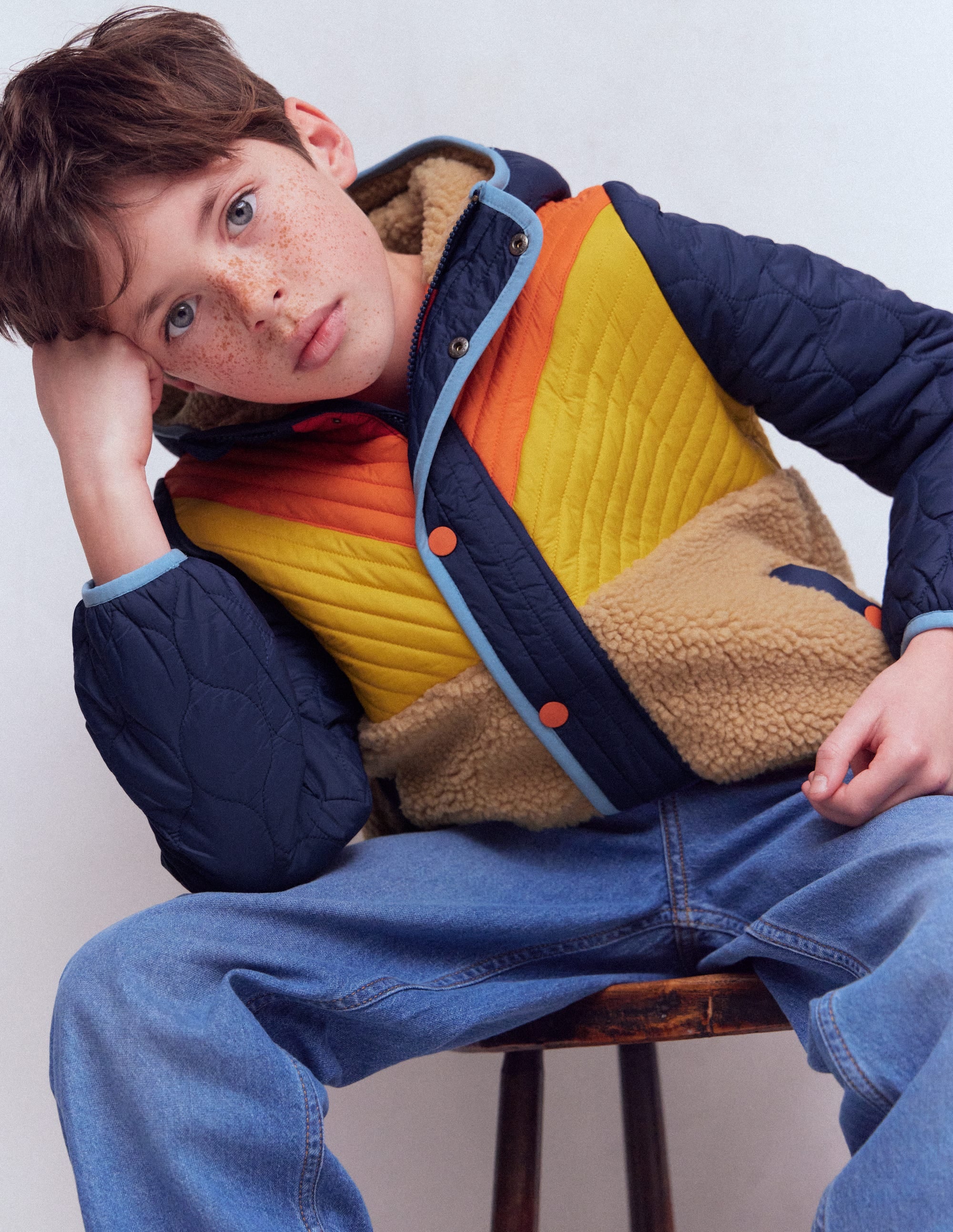 Chevron Borg Jacket-Orange Multi - Image 1