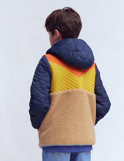 Chevron Borg Jacket-Orange Multi-4