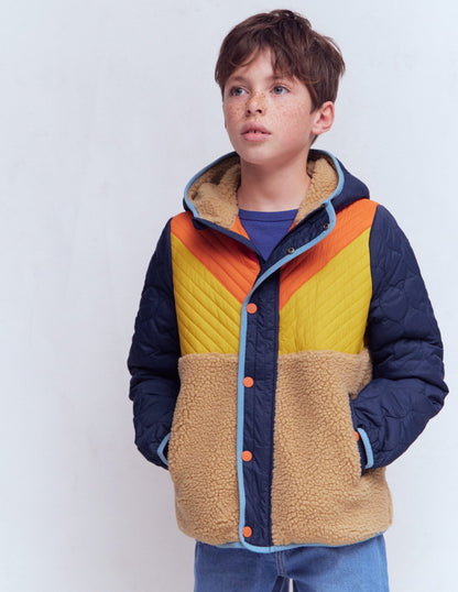 Chevron Borg Jacket-Orange Multi-5
