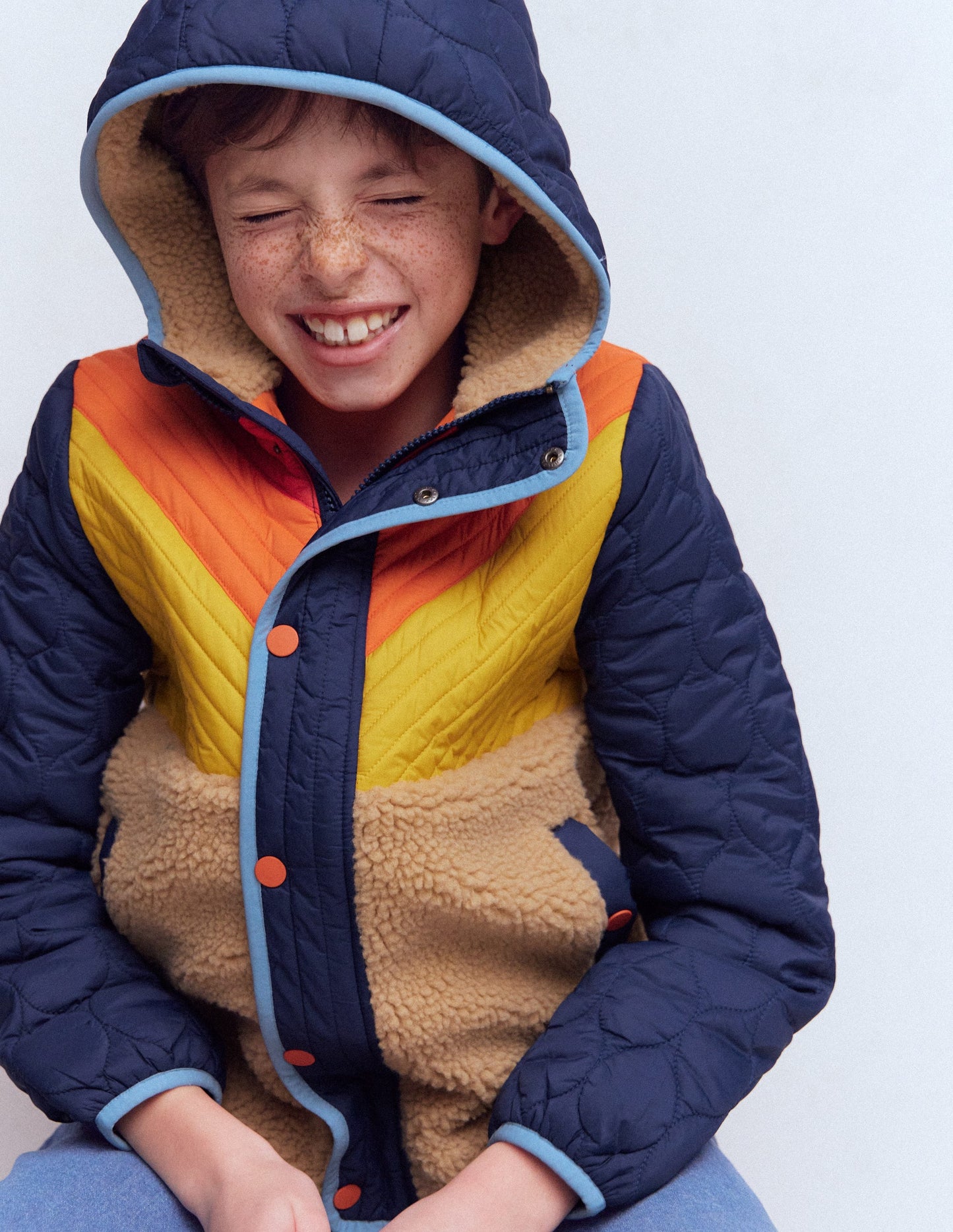 Chevron Borg Jacket-Orange Multi