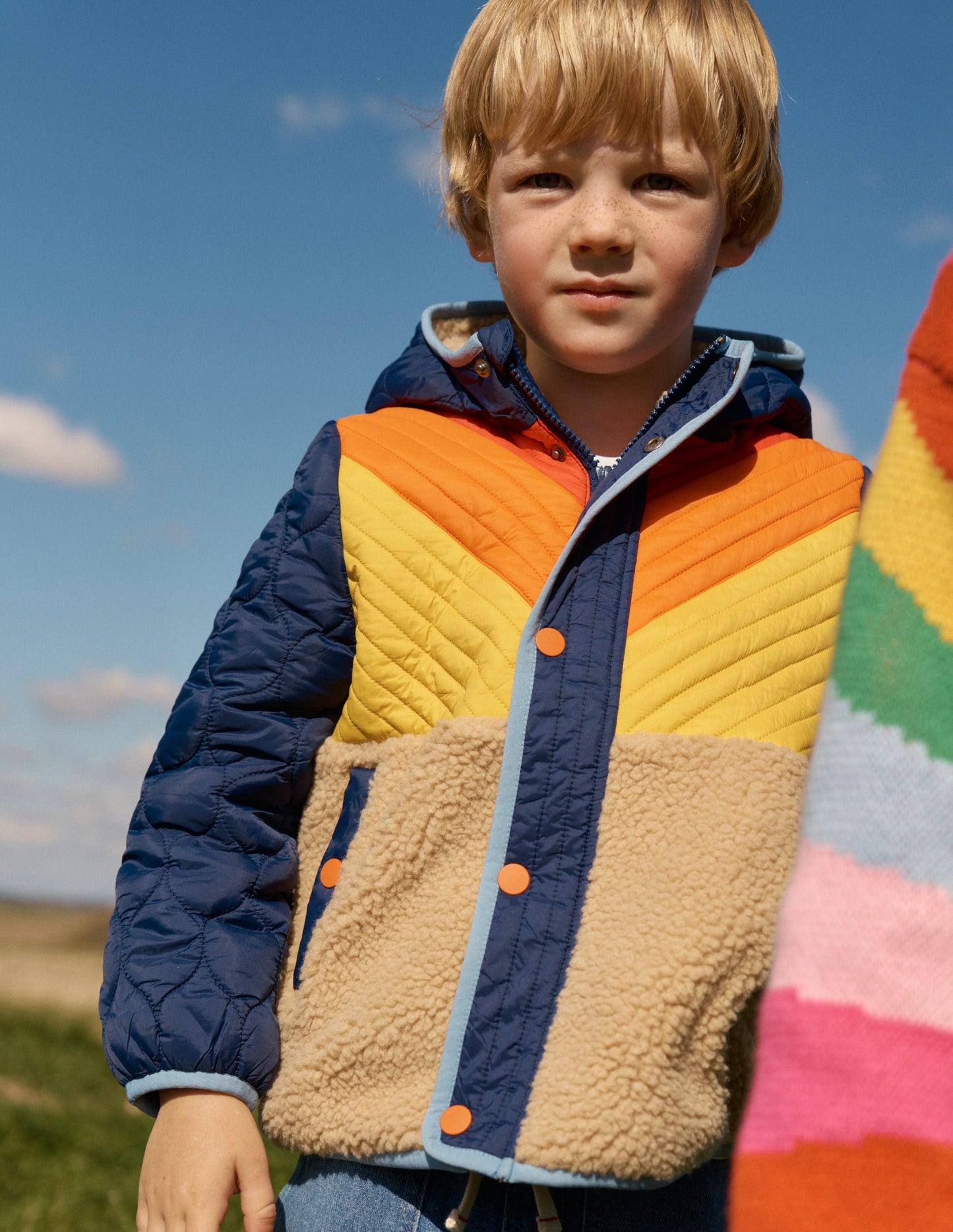 Chevron Borg Jacket-Orange Multi