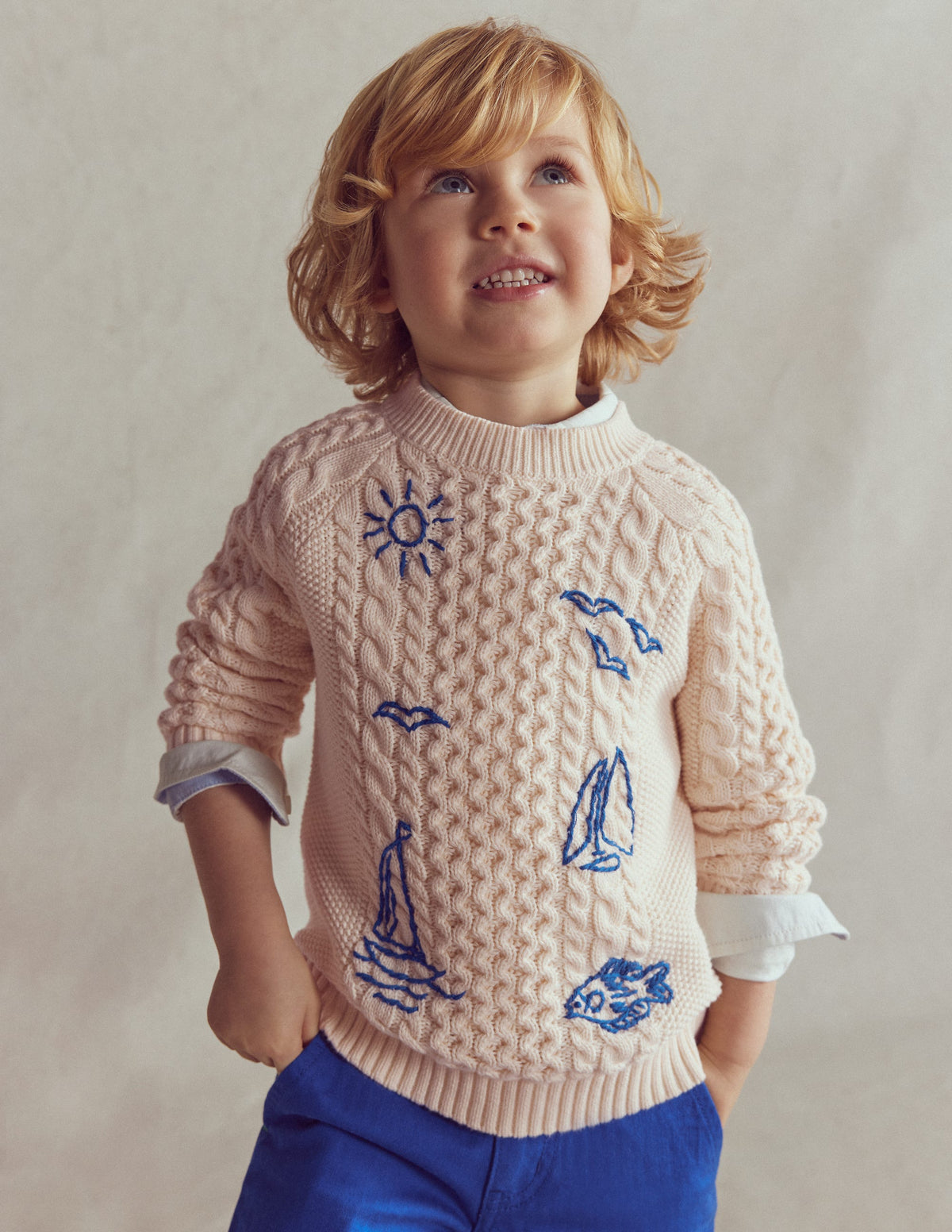 Cable Embroidered Jumper-Warm Ivory - Image 3