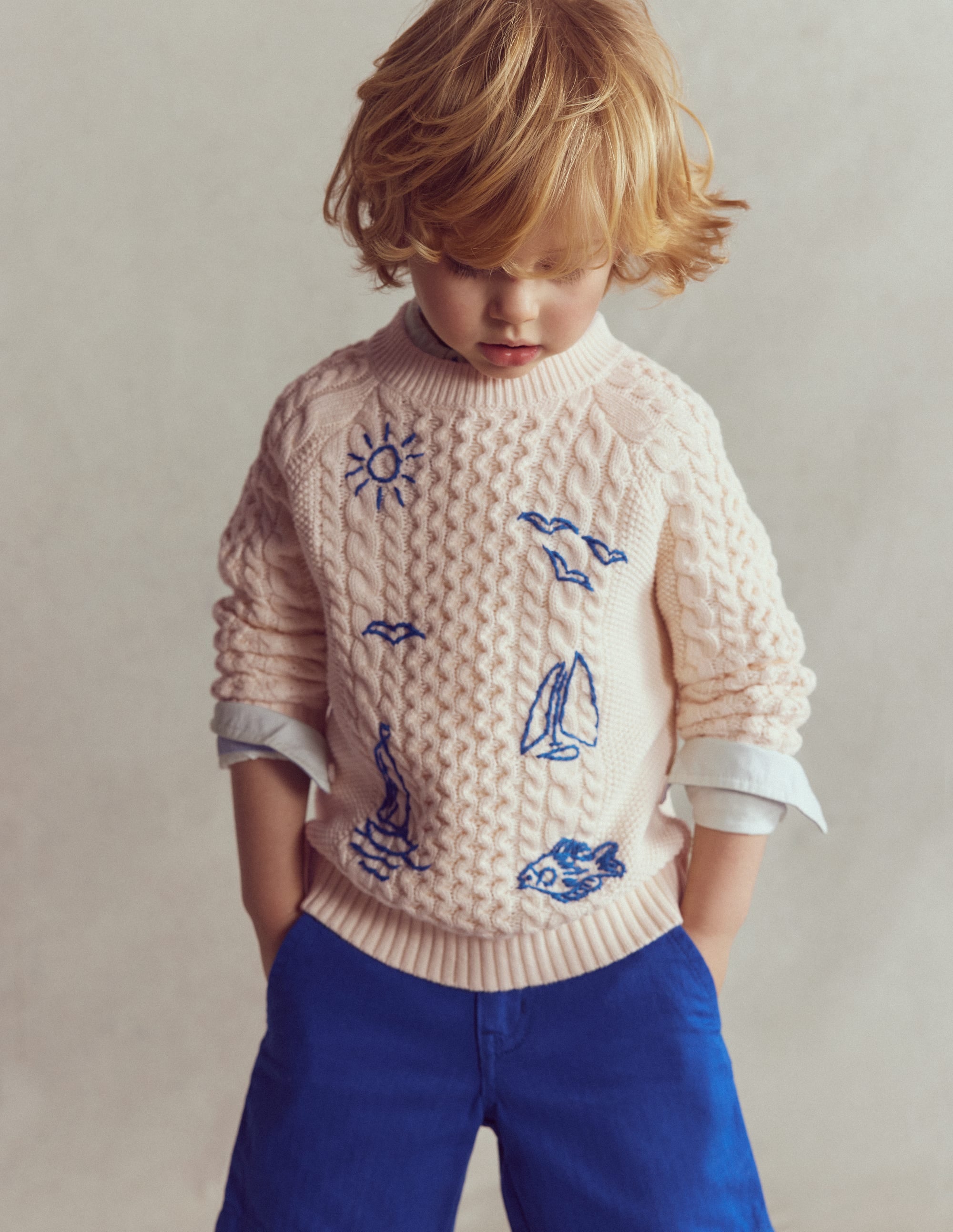 Cable Embroidered Jumper-Warm Ivory - Image 4